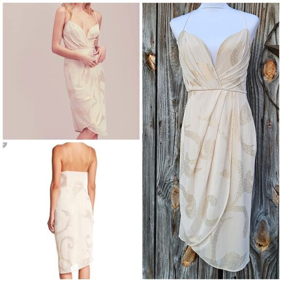 Draped Wrap Dress Free People Size 12 Cream Gold Mesh Sweetheart Sleeveless - Picture 1 of 10